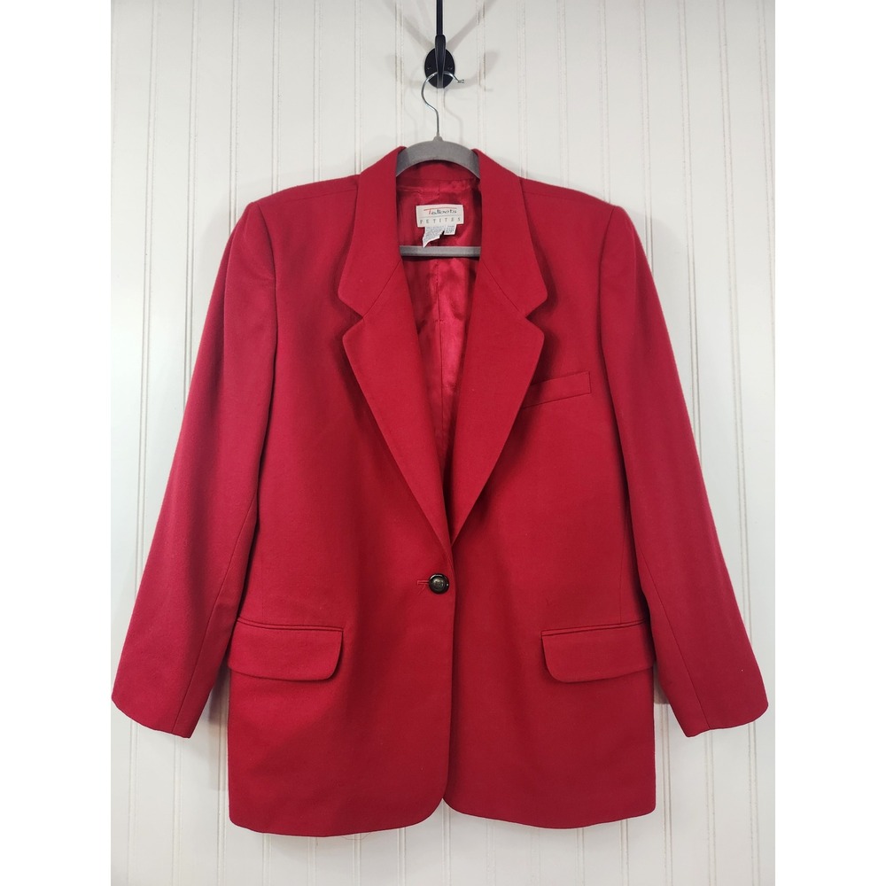 Vintage Talbots Red 100% Wool Blazer Jacket Petites 12P Crest Button Academia